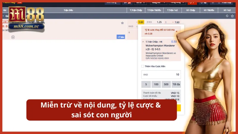 Miễn trừ trách nhiệm về nội dung, tỷ lệ cược và các sai sót của con người