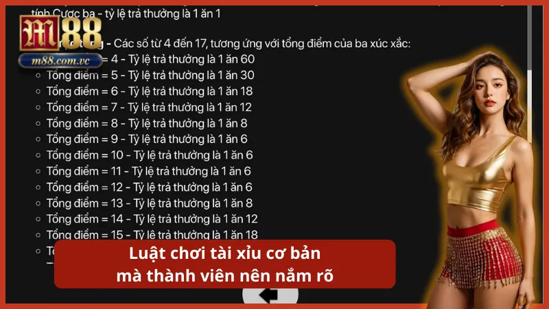 Dự đoán chính xác tổng điểm mặt ngửa của 3 viên xúc xắc trong lồng kính.