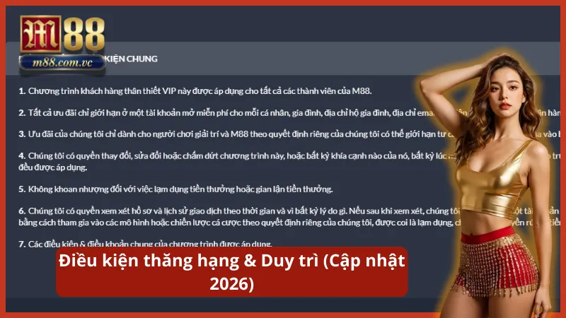 Bảng quy định mức doanh thu cược tối thiểu để xét duyệt thăng hạng năm 2026.