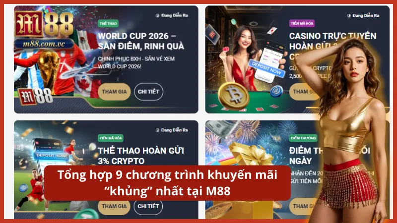 Danh sách các sự kiện ưu đãi đa dạng với tổng giá trị tiền thưởng cực khủng.