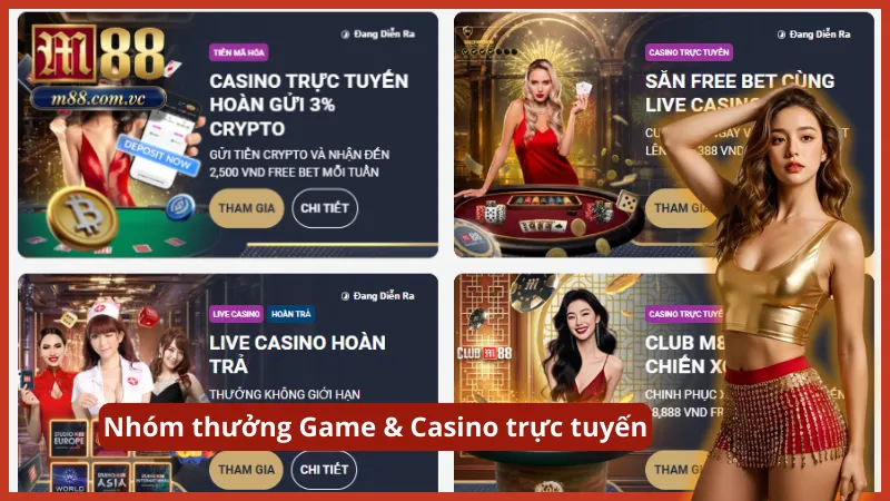 Thưởng chào mừng tại M88 cho sảnh game và casino trực tuyến
