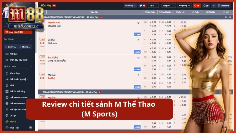 Giao diện M Thể Thao độc quyền thiết kế tối ưu cho thói quen soi kèo của người Việt.